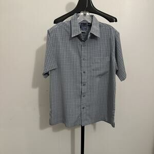 C- Two Mens Button Down Blue White Shirt Small Short Sleeve Casual